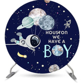 Aperturee - Galaxy Astonanut Stars Round Baby Shower Backdrop